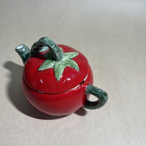 Vintage 2 Russ Miniature Teapot Tomato Garden Festival & Green Cabbage EUC - Picture 4 of 12